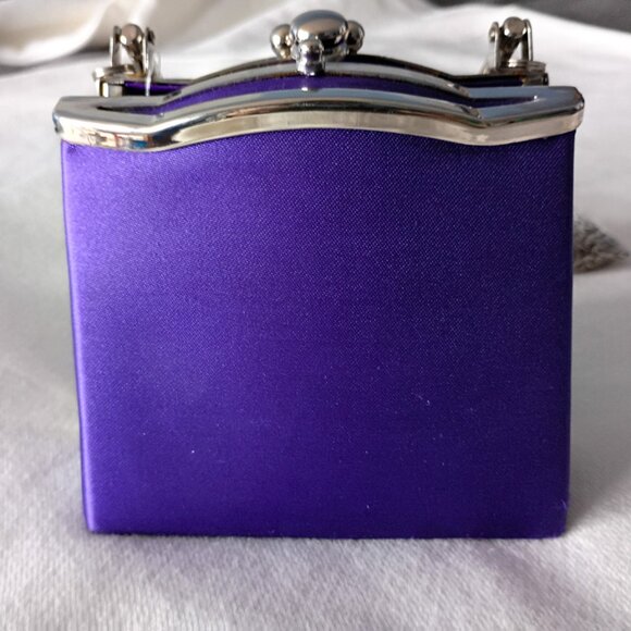NWT Sasha Purple Satin Mini Bag Top-Handle + Metal Strap Retro Frame Purse - Picture 4 of 7